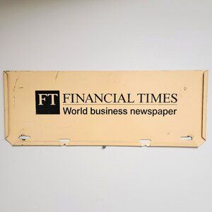 Vintage Financial Times Newspaper Box Metal Advertising Vendor Plate
